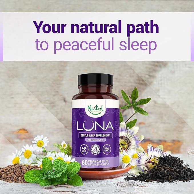Nested Naturals Luna Sleep Aid - Non-Habit Forming Natural Sleeping Pills for Adults with Naturally Sourced Ingredients - Valerian Root, Melatonin, Chamomile, Lemon Balm, and More - 120 Vegan Capsules