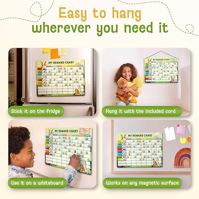 Magnetic Reward Chart for Kids with 280 Magnets - Behavior Chart for Kids at Home - Responsibility Reward Chart - Chore Chart - Visual Schedule - Ideal for Ages 3-9, Autism, ADHD - Green