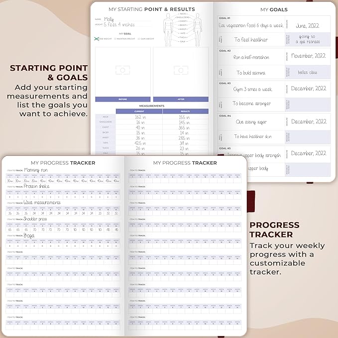Clever Fox Fitness & Food Journal – Nutrition & Workout Planner for Women & Men – Diet & Gym Exercise Log Book with Calendars, Diet & Training Trackers - Undated, A5 Size, Hardcover (Rose Gold)