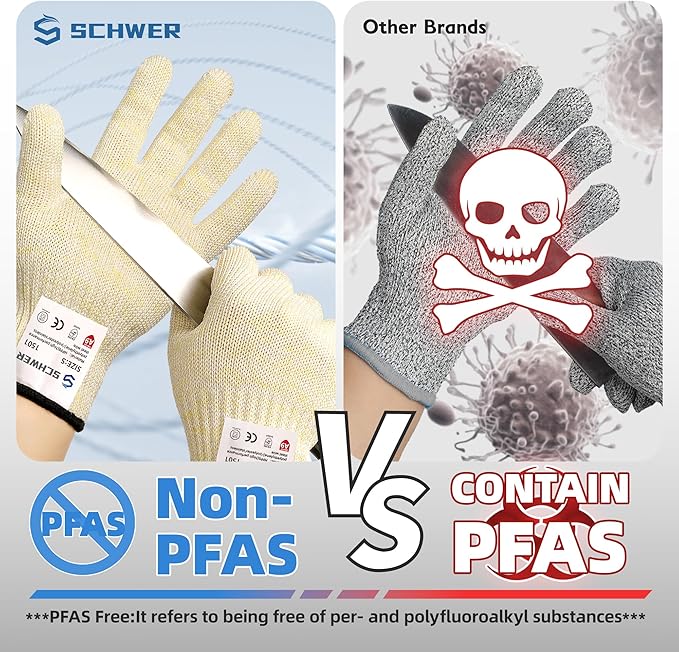 Schwer SlicePro ANSI A9 Cut Resistant Gloves, Food Grade Cutting Glove, Mandoline Gloves for Kitchen, Oyster Shucking, 2 Pairs, M, Beige