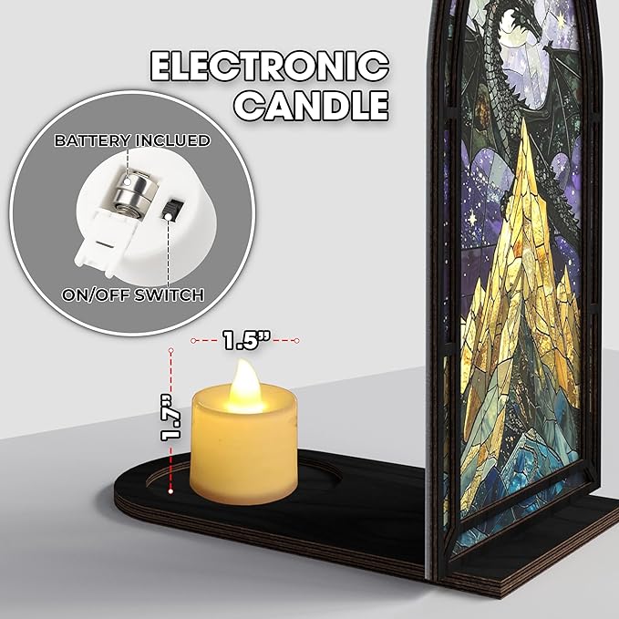Fantasy Book Nook with Candle, Velaris Bookshelf Decor, Dragon Library Sign, Night Court Nature-Inspired Art, Bookish Gift for Readers, Book Lovers, Librarians, Glowing Bookshelf Insert