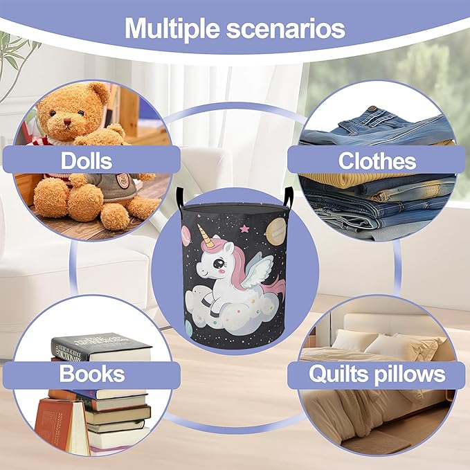 Laundry Basket,Cute Unicorn Large Canvas Fabric Lightweight Storage Hamper Organizer Dirty Clothes Collapsible Waterproof for College Dorms,Bathroom