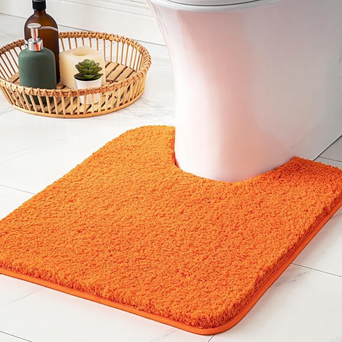 MIULEE Orange Toilet Rug U Shaped for Bathroom - Soft and Absorbent Microfiber Contour Bath Rugs for Toilet, Non Slip Rubber Backside for Extra Safety, Machine Washable - 20''x24''