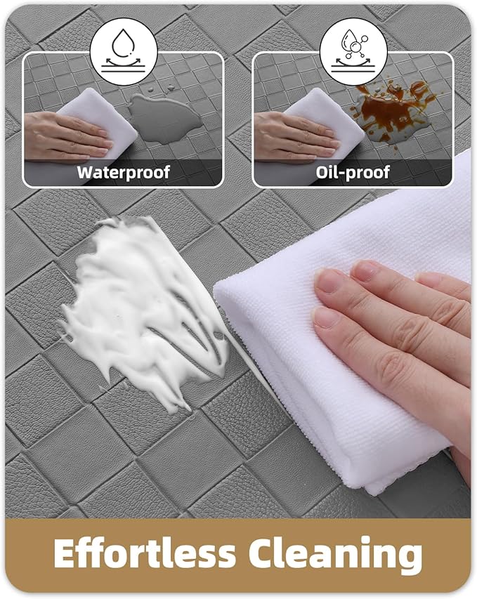Color&Geometry Anti Fatigue Cushioned Checkered Designed Kitchen Mats Set, Easy Clean, Waterproof & Oil Proof Kitchen Floor Mat, Anti Slip Runner for Front Sink Comfort Standing,17x29+17x59,Grey