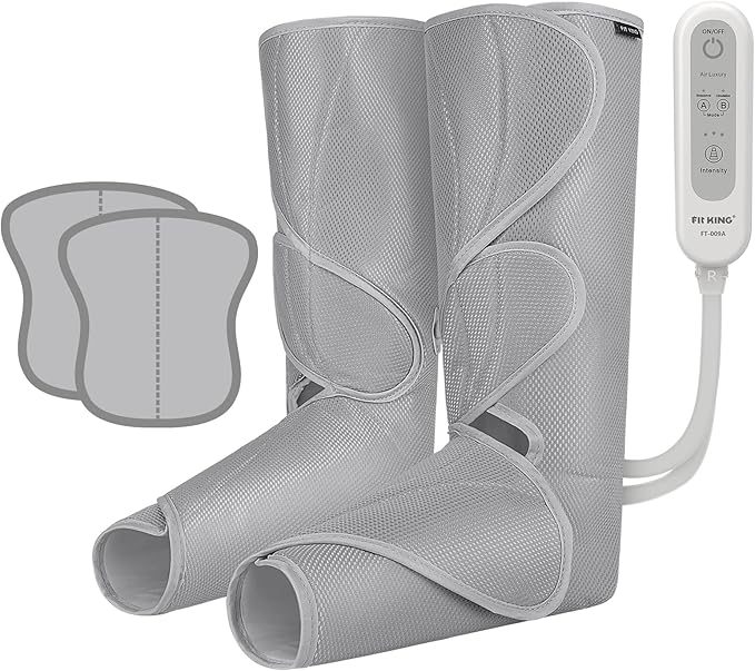 FIT KING Air Compression Leg Massager for Circulation to Relieve Pain, Swelling, Edema, RLS, Ideal Gift for Mom Wife (2 Size Extensions Included)