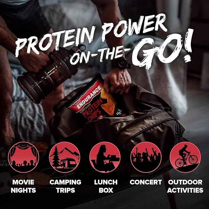 Natural Endurance Protein Chips - Barbecue Chips, Low Carb Chips, High Protein Snack, Vegan Protein with Avocado Oil, 14g Protein Per Bag, Gluten Free, BBQ Flavor - 1.38 oz Bags (Pack of 12)