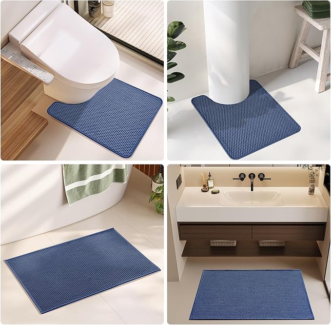Large Bathroom Rugs Non Slip Washable Bath Rugs Super Absorbent Bathroom Rug Thin Quick Dry Low Pile Bath Mats, Navy Blue 36"x48"