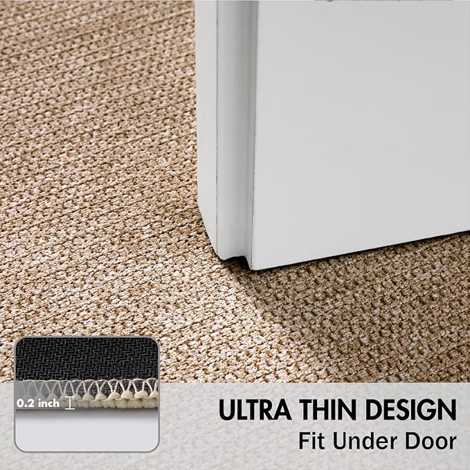 MIULEE Set of 2 Ultra Thin Bathroom Rugs, Rubber Bath Mat, U-Shaped Toilet Rug for Bathroom, Non Slip Quick Dry Absorbent Machine Washable, Fit Under Door, Shower, Sink, Beige, 17"x27"+20"x24"