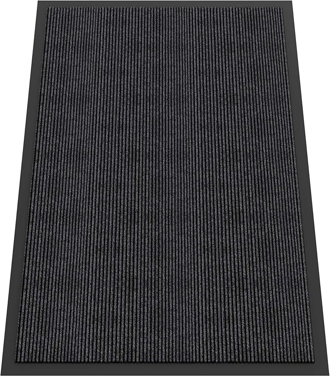Indoor Outdoor Door Mat, 5’ x 4' Doormat for Entryway, Rubber Backing Non Slip Front Door Mat Outside Entrance, Super Absorbent Commercial Floor Mat for Home Office, Grey