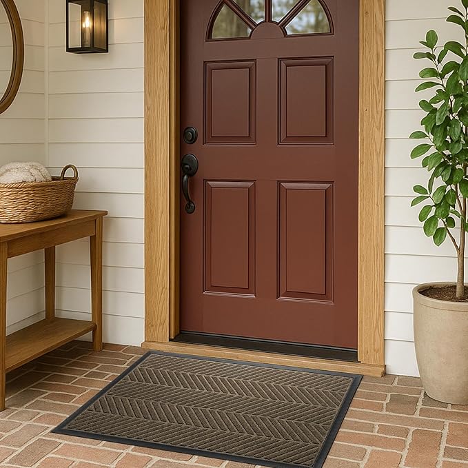 Front Door Mat 47"x32" Indoors Outdoors Welcome Mats, Waterproof Non-Slip Rubber Backing Heavy Duty Doormat Outside Entrance, Low Profile Entryway Rugs Floor Mat for Patio, Pattern A Brown