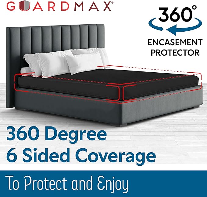 Guardmax Jersey Knitted Full Zippered Mattress Encasement - Waterproof & Bed Bug Proof Mattress Protector - Comfortable, Soft, and Noiseless Zippered Bedding - Dust Mite Proof (54 x 75 x 12)