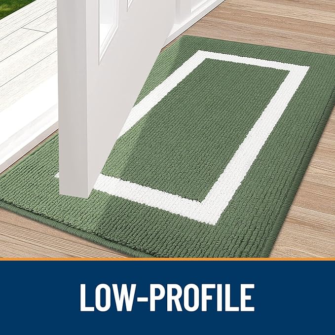 OLANLY Indoor Door Mat, 48x32, Non-Slip Absorbent Resist Dirt Entrance Mat, Washable Low-Profile Inside Entry Doormats for Entryway, Green