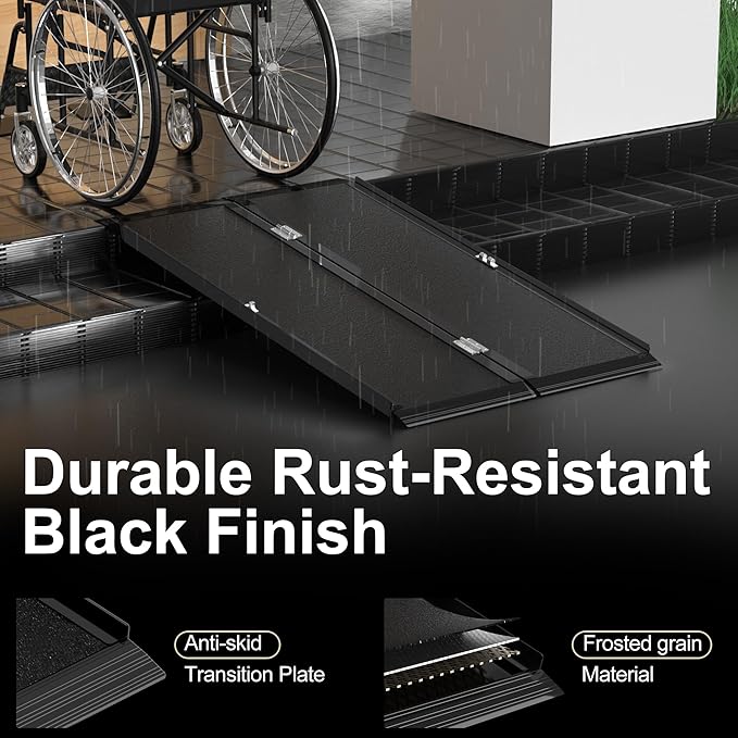 4FT Portable Wheelchair Ramp with Quick-Lock, Black Seamless Non-Slip Aluminum Folding Handicap Ramp,Threshold Ramp for Doorways, Wheel Chair Ramp for Home Steps, Loading Dock Plates
