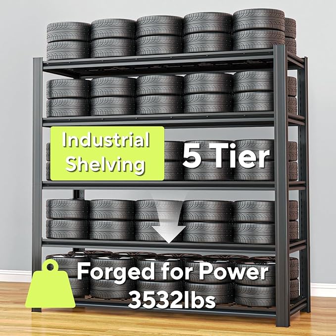 Extra Large/Big 55.12"W: Father&I Industrial Metal/Steel 5-Heavy-Dudy-Shelf-Rack Utility Tall Garage/Warehouse/Bin/Shed Storage Shelving Shelves Unit/System Adjustable , 84"*55.12*24", Black