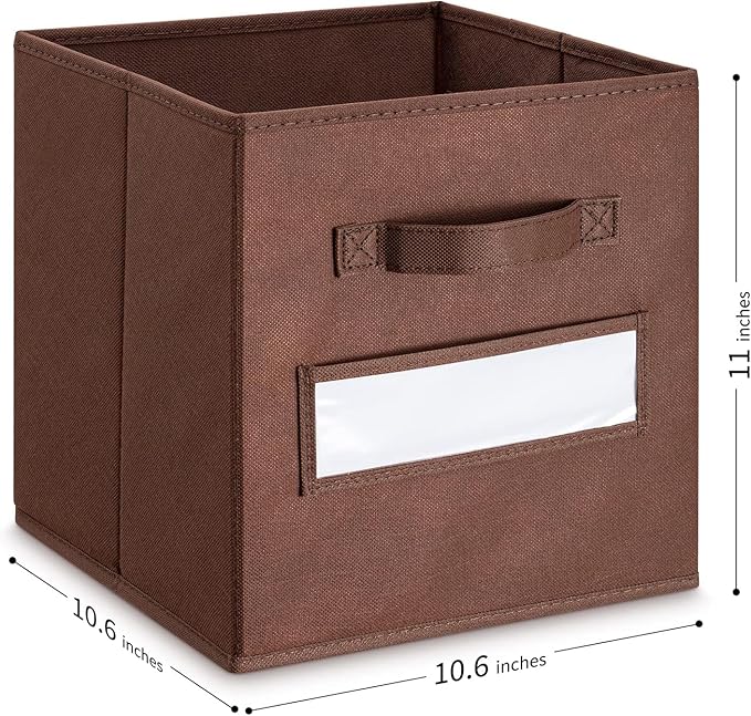 artsdi 13x13x13 Storage cube bins(Set of 8) Fabric storage cubes with 8 Labels Window Cards & a Pen, Storage cubes 13x13, Collapsible 13 inch Cube storage bins, Cubby Organizer Boxes, Brown