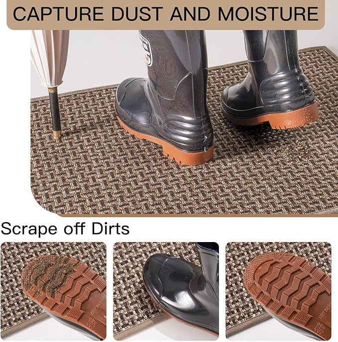 Door Mat 17x30, Door Mat Indoor Entrance Dirt Resistant and Absorbent, Non-Slip Rubber Backing Front Door Mats, Easy Clean Low-Profile Doormat for Entryway, Front Door, Inside Entrance, Brown