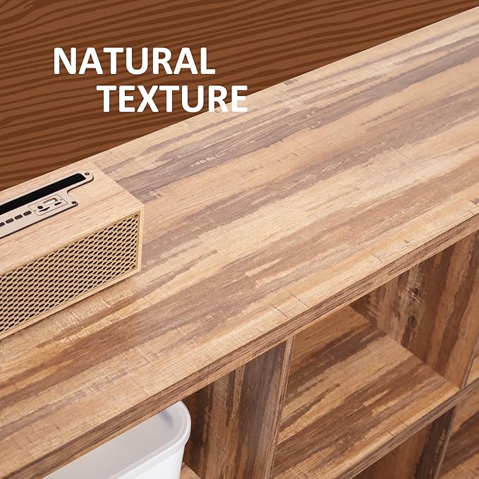 8 Cube Storage Organizer Bookshelf, Industrial Horizontal Bookcase, Accent Cubby Shelf, Media Console Table for Living Room, Home Office, 13.6" D x 63" W x 30.9" H, Light Oak