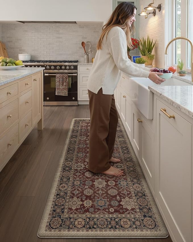 Color&Geometry Anti Fatigue Kitchen Mats for Floor 24x59, Vintage Decor, Easy Clean, Waterproof & Oil Proof, 0.4" Thick Cushioned, Non-Slip Kitchen Runner Rug for Sink, Laundry, Office, Deep Russet
