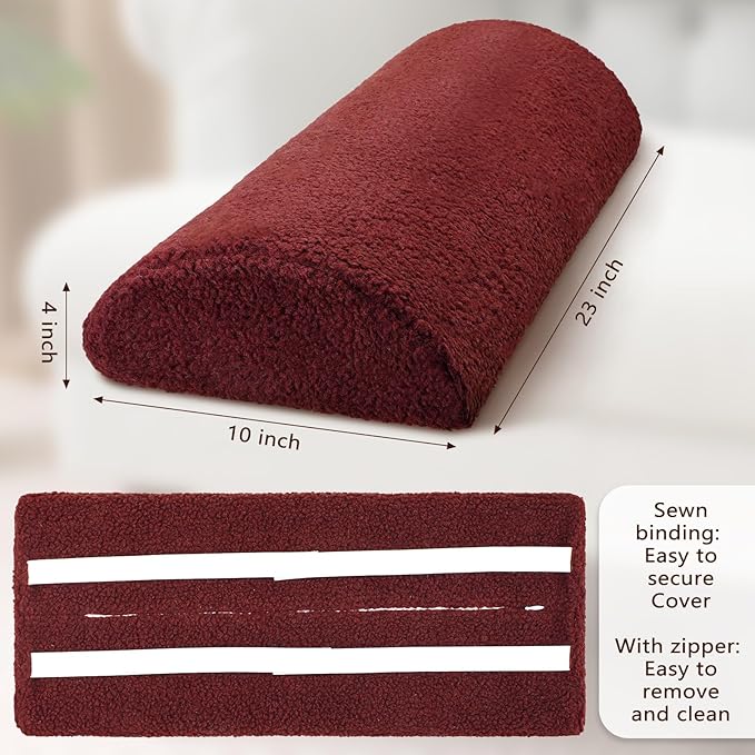 Wesiti Recliner Foot Pillow Cushion High Resilience Sherpa Memory Foam Bolster Sleeping Rest Multipurpose Half Roll Leg Pillow Suitable for Bed Chair Sofa Headrest Back Lumbar Leg Support(Wine Red)