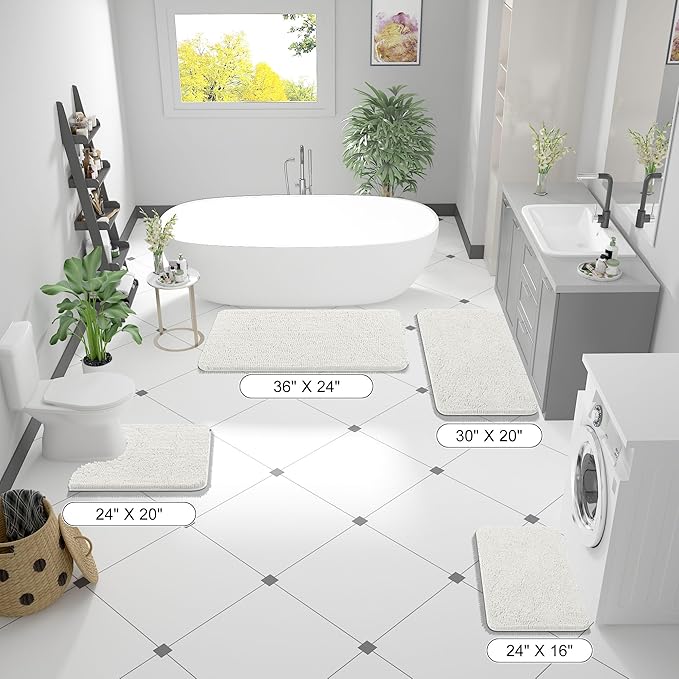 OLANLY Bathroom Rugs 40x32, Extra Soft Absorbent Chenille Bath Rugs, Rubber Backing Quick Dry, Machine Washable Bath Mats for Bathroom Floor, Tub and Shower, Home Decor Accessories, Ivory