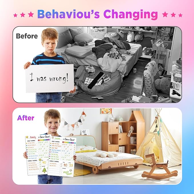 Chore Chart for Kids with 8 Markers, 2 Pack 8"x12" Chore Chart for Kids Multiple Kids, Behavior Chart for Kids at Home, Responsibility Chart for Kids/Teens/Adults, Magnetic White Chore Board