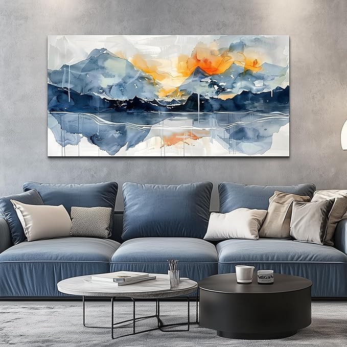KELIYUAN Large Wall Decor For Bedroom Canvas Wall Art For Living Room Office Decoration Mountain Landscapes Wall Paintings Abstract Watercolour Pictures Artwork Modern Home Decor Ready To Hang