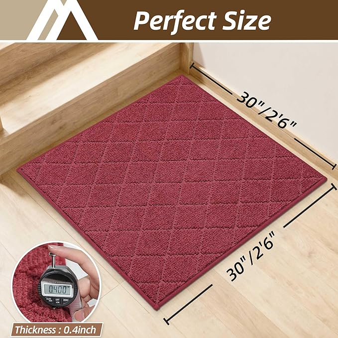 COSY HOMEER Stair Landing Rugs Non-Slip Corner Indoor Edging Stair Treads for Wooden Steps,Washable Soft Stair Landing Mat for Kids,Elder and Dogs,Polyester,TPE Backing,Red,30x30inch