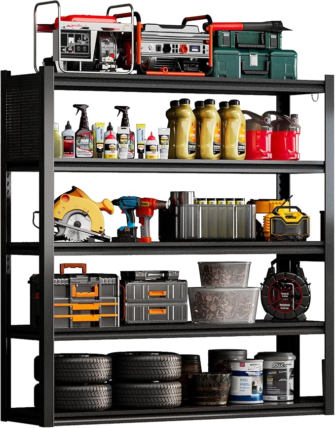 2 Sets Storage Shelves with Pegboard,59" W 24" D Heavy Duty Garage Shelving Units and Storage,Metal Shelving Adjustable Shelves,Garage Storage Rack,Industrial Utility Shelf Organization