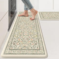 KIMODE Anti Fatigue Kitchen Mats for Floor, Boho Floral Kitchen Rugs Sets of 2, Cushioned Kitchen Floor Mats Non Slip, Comfort Rugs for Kitchen Floor Sink Laundry Desk Beige 17.3"x29"+17.3"x47"
