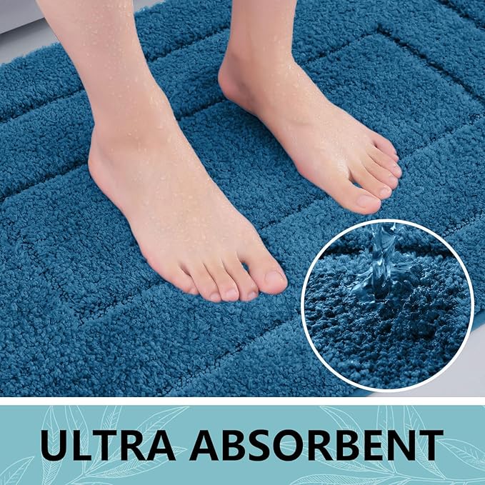 Buganda Bathroom Rugs, 30" x 20", Soft and Absorbent Microfiber Bath Rugs, Non-Slip Shaggy Shower Carpet, Machine Wash Dry Bath Mats for Bathroom Floor, Tub and Shower, Peacock Blue