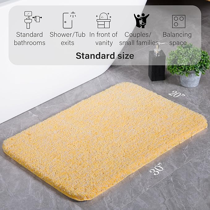 Luxury Quick Dry Non-Slip Bathroom Rugs【20'' x 30'' Chick Yellow】 Highly Absorbent Washable and Ultra Soft, Extra Thick Fluffy Bath Mats for Shower/Kitchen/Bathtub Floor