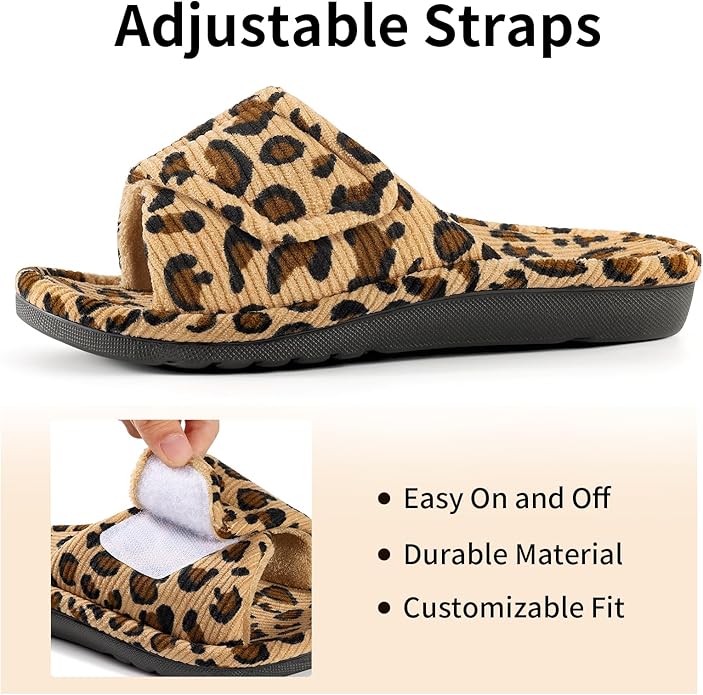 Litfun Orthopedic House Slippers for Women Adjustable Arch Support Indoor Slippers Open Toe Corduroy Bedroom Shoes