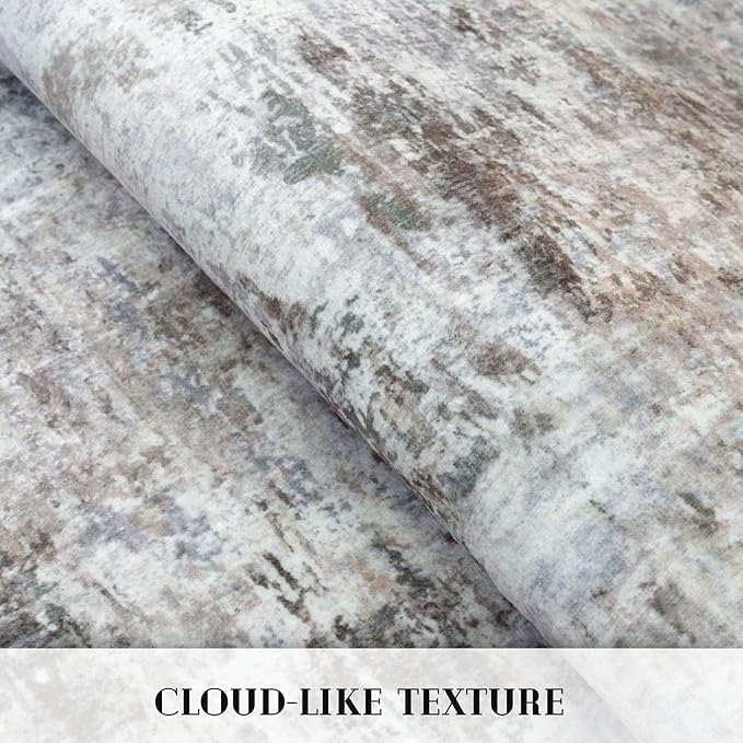 Modern Abstract 3x12 Runner Rug, Beige Grey Neutral Washable Long Kitchen Runner Non-Slip Soft Hallway Rug Runner Thin Print Faux Wool Floor Carpet for Entryway Hall Bedroom