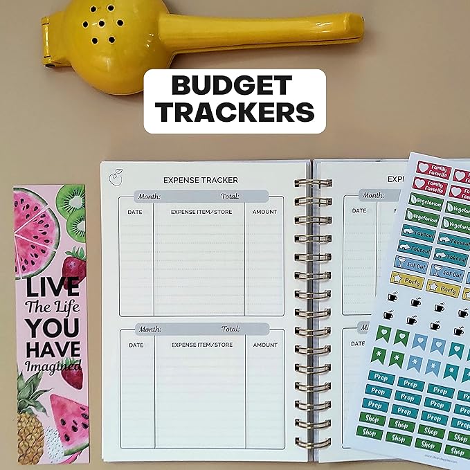 Life & Apples Meal Planner with Grocery List – Undated Weekly Menu & Meal Prep Notebook for Women & Men, Healthy Eating & Weight Loss Planner, 52-Week Spiral Bound Journal, Rose Gold