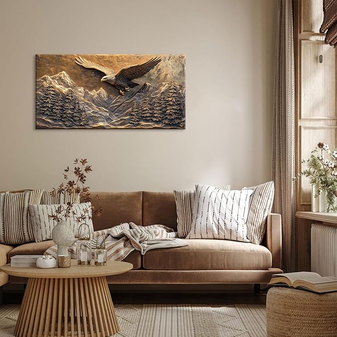 Brown Retro Country Eagle Wall Art for Bedroom Canvas Painting Prints Rustic Mountain Sky Vintage Art Deco Modern Artwork Office Farmhouse Decor