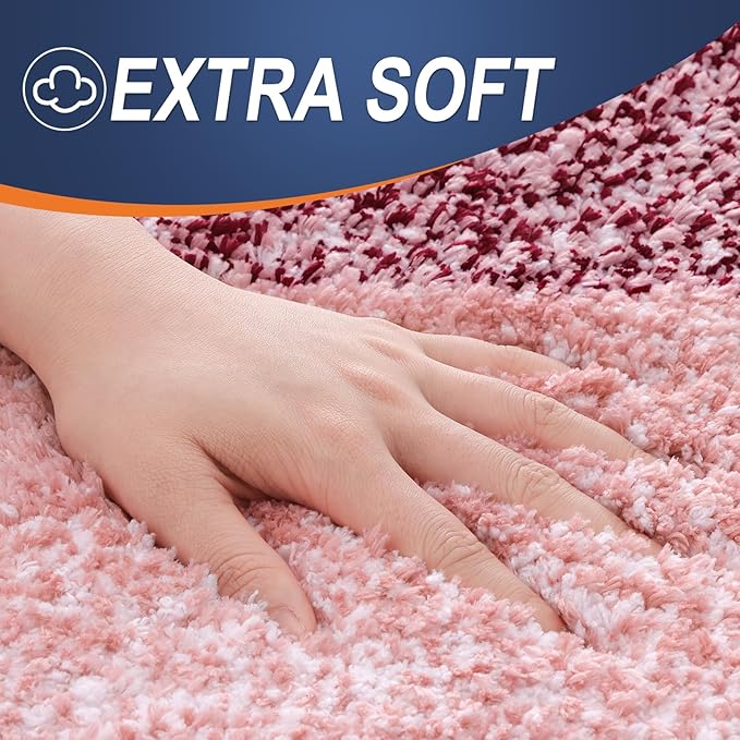 OLANLY Bathroom Rug Set 2 Piece, Soft Absorbent Microfiber Bath Rug Set, Non-Slip, Machine Wash Dry, Plush Shaggy Bath Mats for Bathroom (47"x20"+24"x16", Red)