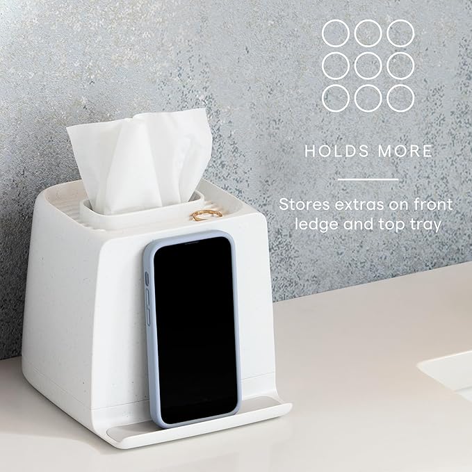 YouCopia The Ledge Tissue Holder, Cube, Square Box Cover with Storage for Phones, Jewelry, Makeup and Accessories for Night Stand, Desk and Bathroom Organization