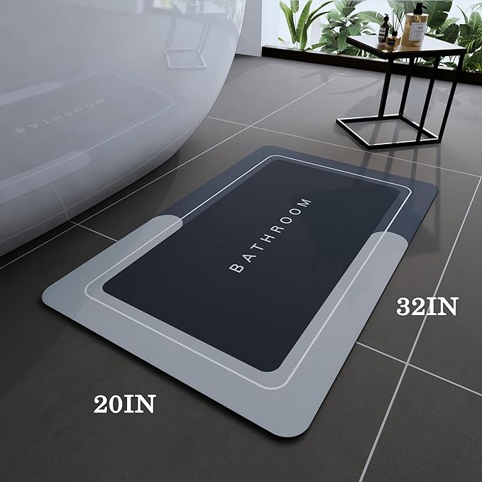 Bath Mats 20x32 Inch, Modernized Magic Mat Bathroom, Rubber Anti Slip Quick Drying Absorbent Bathroom Rug, Shower Room Rugs for in Front of Bathtub, Sink, Blue