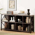 8 Cube Storage Organizer Bookshelf, Industrial Horizontal Bookcase, Accent Cubby Shelf, Media Console Table for Living Room, Home Office, 13.6" D x 63" W x 30.9" H, Dark Grey Oak