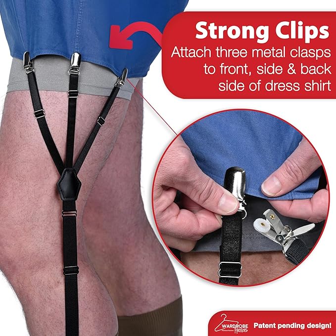 Shirt Stays for Men - Elastic Black Garters for Men and Women - Extendable Shirt Keepers
