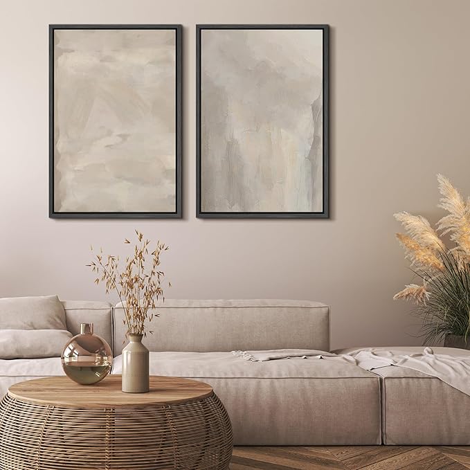 MUDECOR Framed Canvas Print Wall Art Abstract Neutral Tones Minimalist Earthy Color Palette Illustrations Modern Art Decorative Chic for Living Room, Bedroom, Office - 24"x36"x2 Black