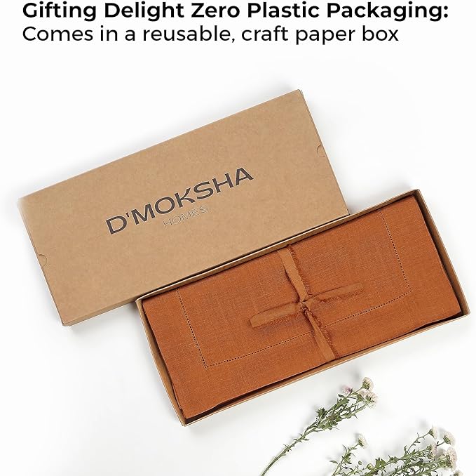 D'Moksha Homes Linen Rust Table Runner 108 Inches Long - 100% Pure Linen 14 x 108 Inch Table Runner for Spring, Easter - Classic Hemstitch