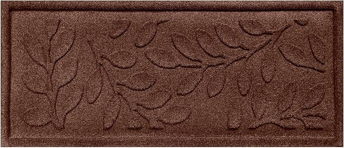 Bungalow Flooring Waterhog Indoor/Outdoor Boot Tray, 15 by 36 inches, Made in USA, Skid Resistant, Easy to Clean, Catches Water and Debris, Brittney Leaf Pattern, Dark Brown