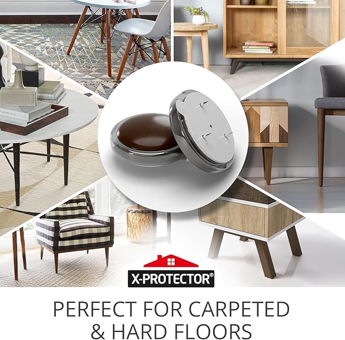 X-Protector Chair Glides - 8 PCS 1" - Premium Furniture Glides with Prongs - Brown Chair Leg Floor Protectors - Slide Objects Effortlessly with Furniture Sliders for Hardwood Floors!