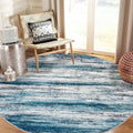 KOZYFLY Abstract Round Washable Rug 3Ft, Modern Kitchen Non-Slip Soft Small Bathroom Circle Rug, Blue Striped Entryway Rugs Print Faux Wool Doormat for Bedside Entrance Bedroom Sink