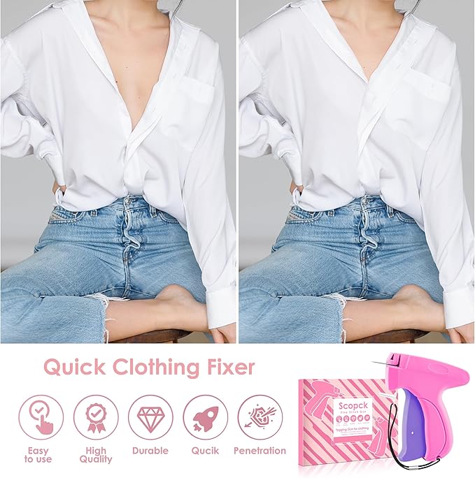 Stitch Gun for Clothes - Handheld Stitch Tag Gun Quick Clothing Fixer - Mini Sewing Kit Micro Tagging Gun - Includes 6 Needle, 1000 Black Fasteners & 1000 White Fasteners (Pink-Purple)