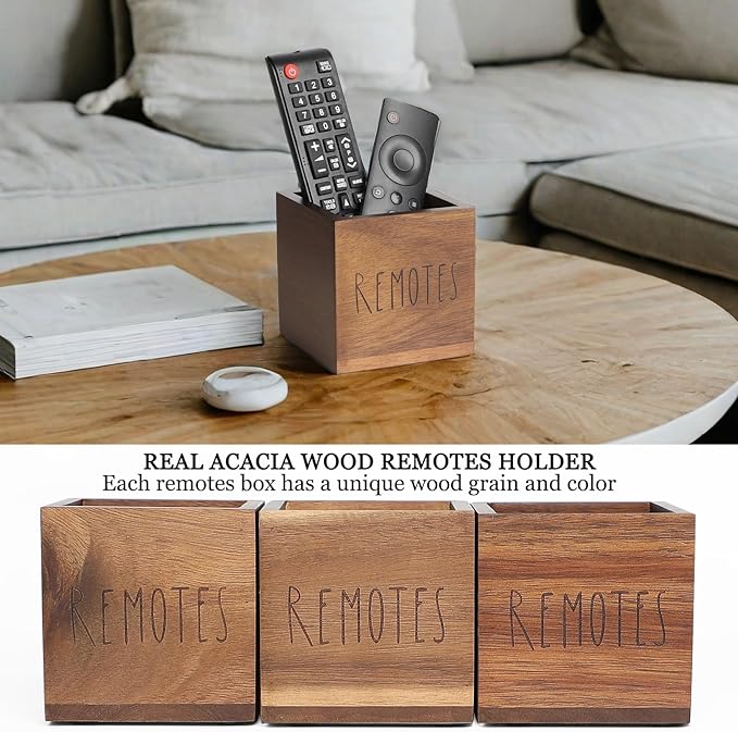 Acacia Wood Remote Control Holder, TV Remote Holder, Remote Organizer for Table,Home,Living room, bedroom for Wooden Remote Box (Brown, S,for 2 or 3 Remote Controls)