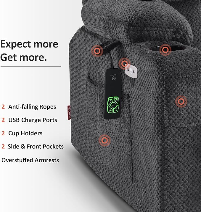 MCombo Dual Motor Power Lift Recliner Chair for Elderly, Lay Flat Lift Chair with Heat and Massage, Petite Lift Chair, Cup Holders, USB A&C Ports, Fabric 7893 (Small, Dark Gray)