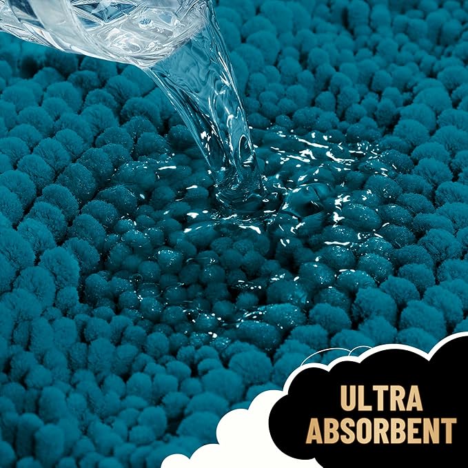 OLANLY Thick Bathroom Rugs 24x16, Extra Soft Absorbent Chenille Striped Bath Rugs, Rubber Backing, Machine Wash Dry, Bath Mats for Bathroom Floor, Tub and Shower, Home Decor Accessories, Peacock Blue