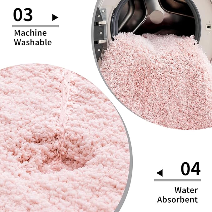 Toilet Rug 22x24 Pink Non Slip Fluffy Toilet Floor Mat U Shaped Washable Bathroom Contour Rug for Toilet Absorbent Thick Toilet Carpet